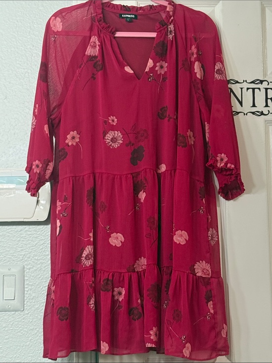 Express Dresses & Skirts - Express Burgundy Floral Tiered Chiffon Dress